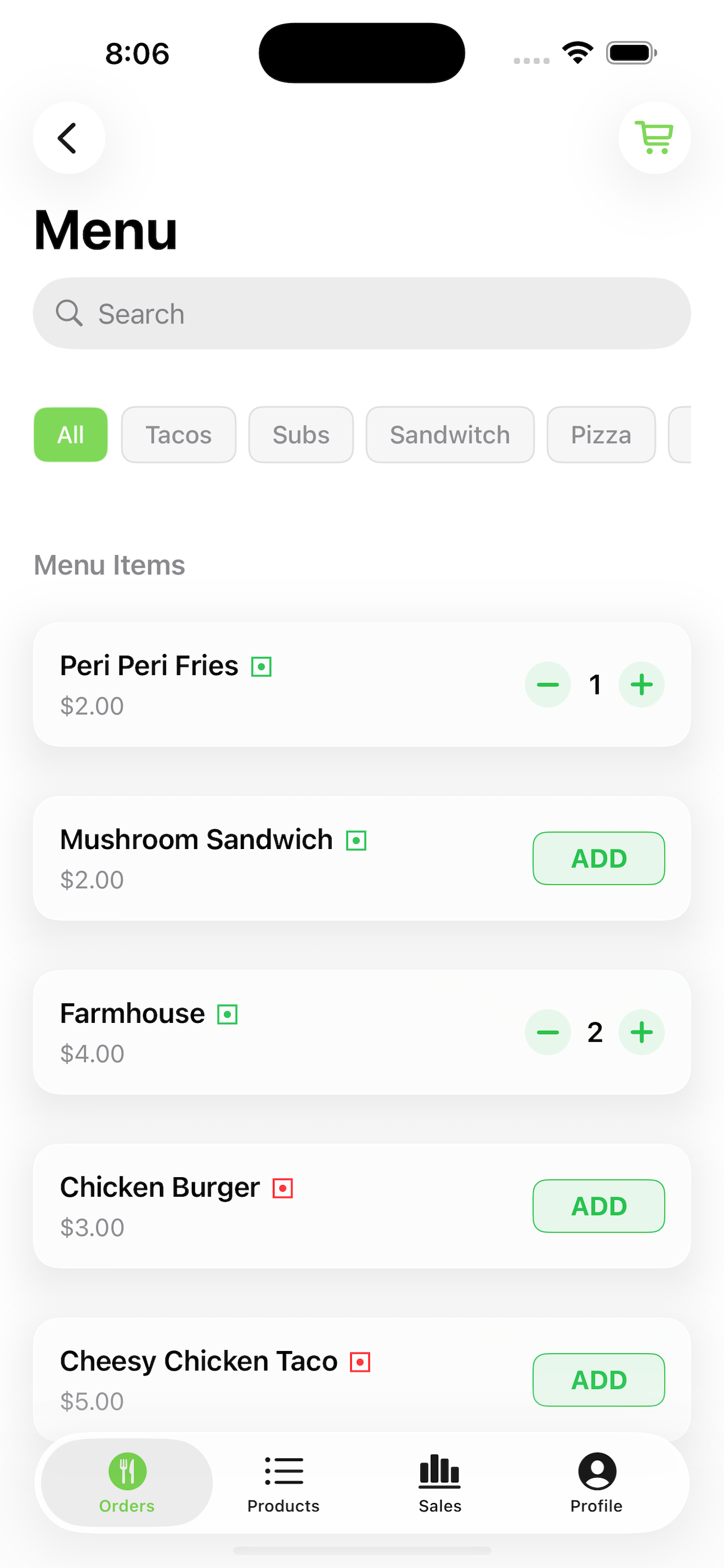 Table Management Screen