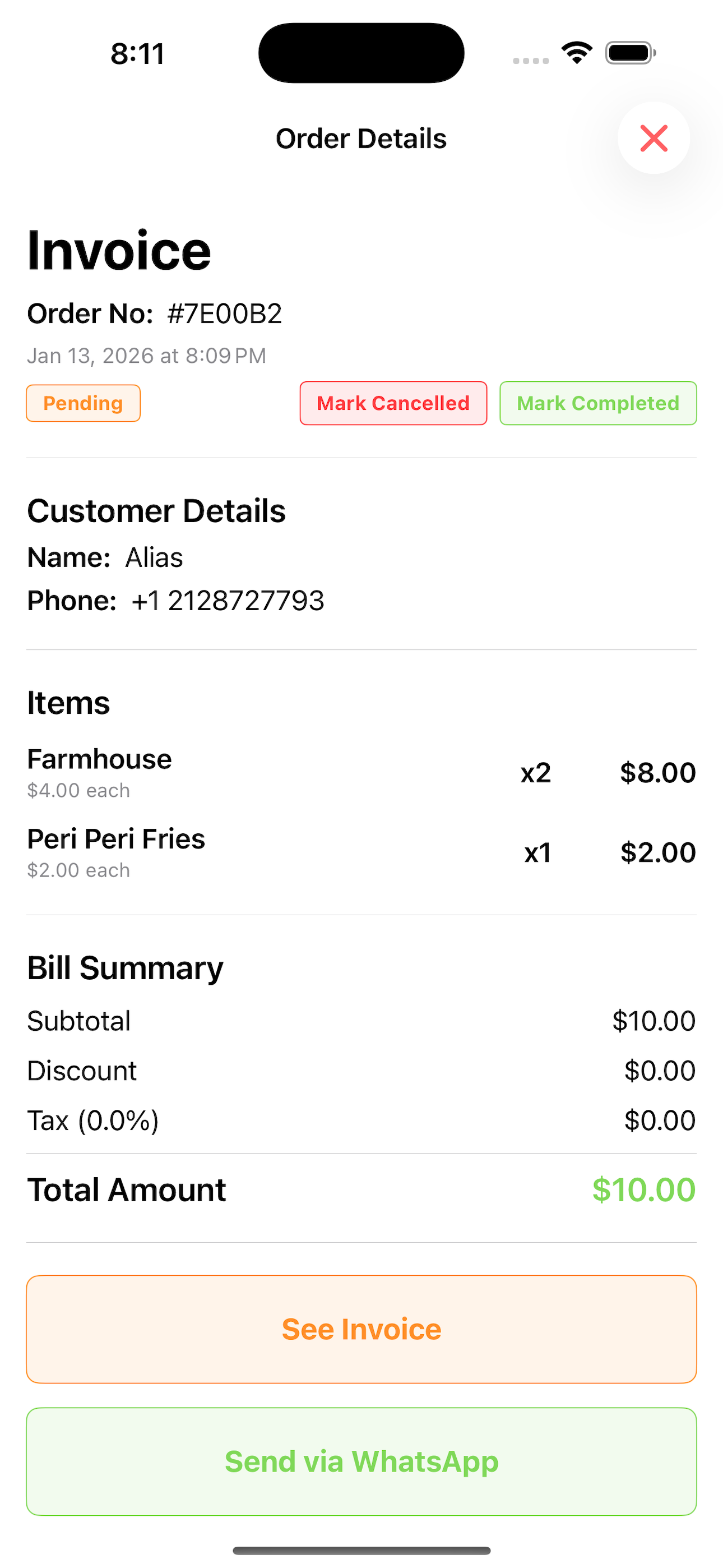 Table Management Screen